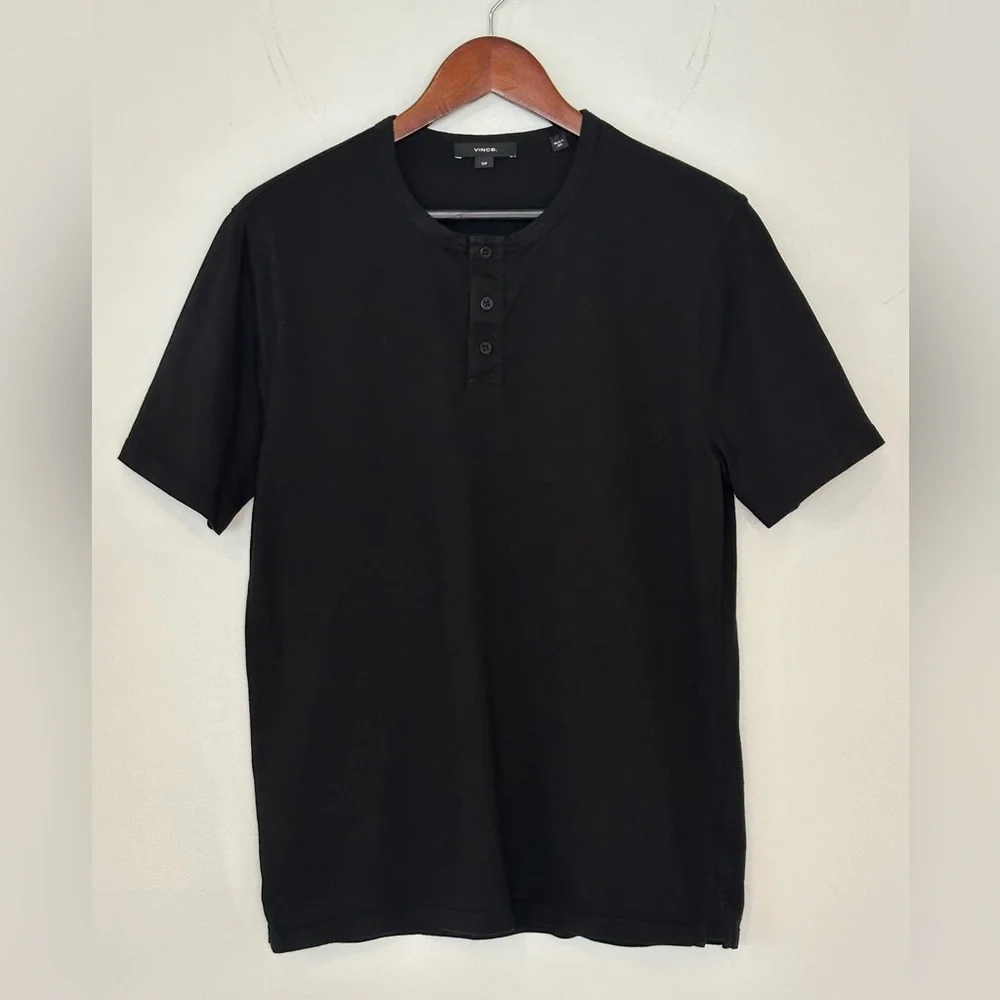 Vince Solid Black Henley T-Shirt - Men’s Size Small - Picture 2 of 5